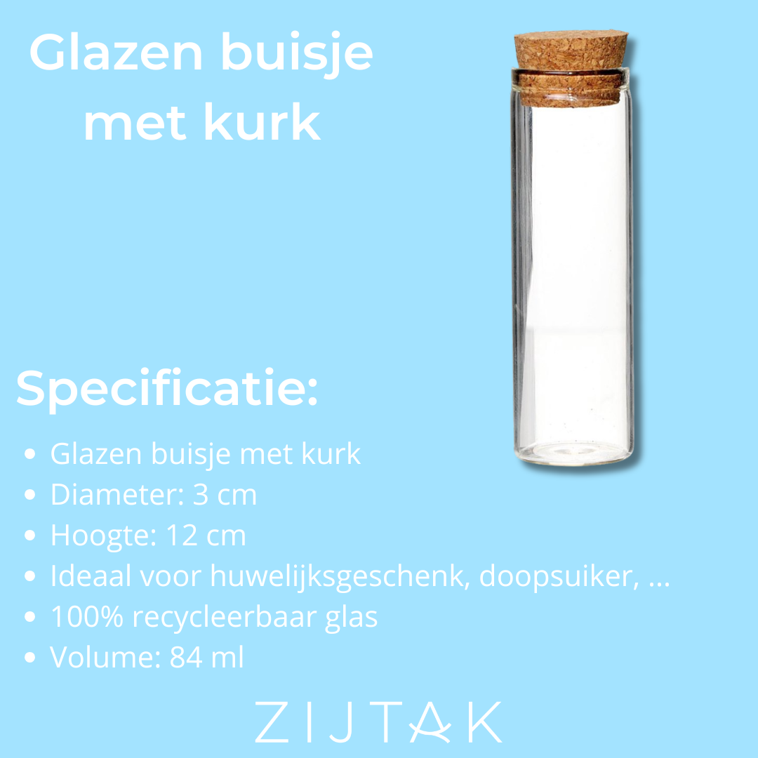 Buisje met kurk - Doopsuiker - 3 x 12 cm
