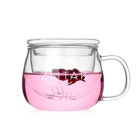 Theeglas met filter glas thee infusie losse thee theetas