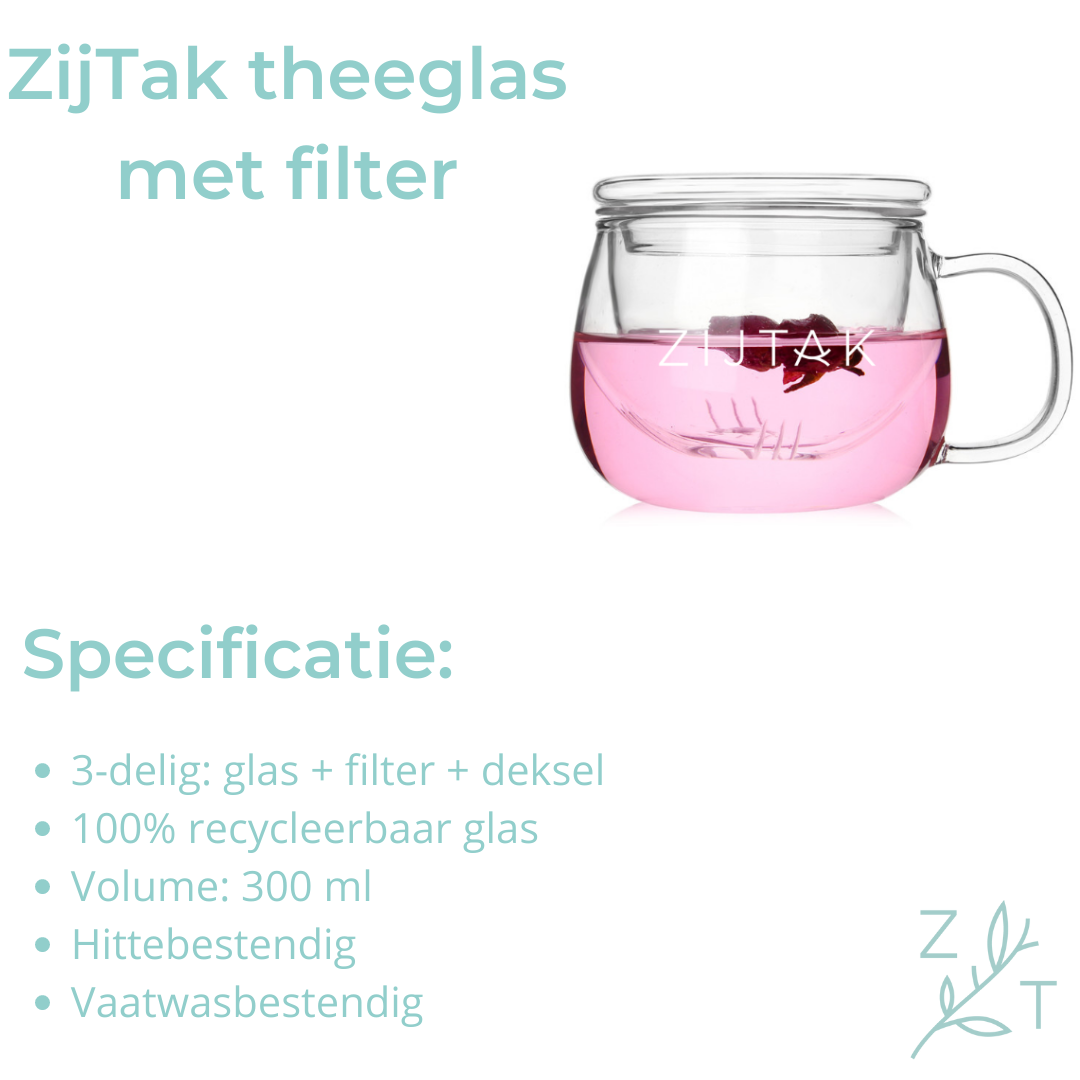 Theeglas met filter glas thee infusie losse thee theetas