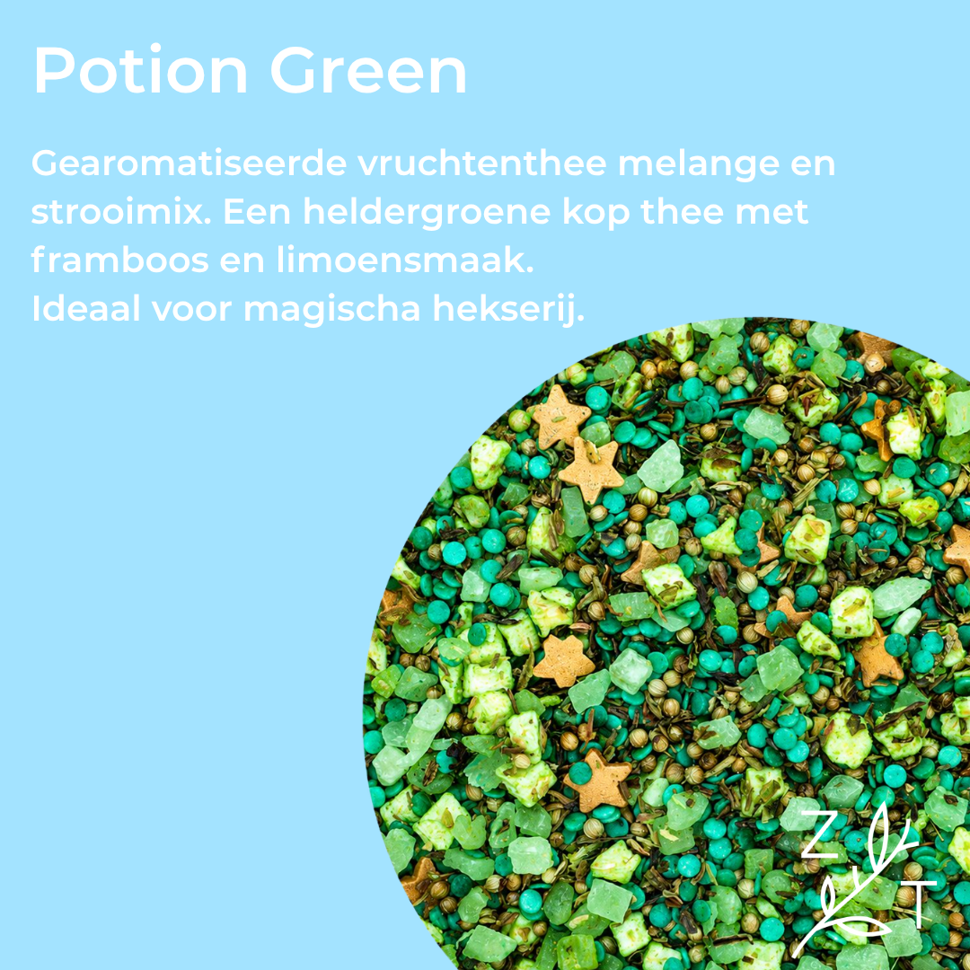 Infographic van Gifgroene Potion Green Halloween vruchteninfusie met suikersterretjes van ZijTak