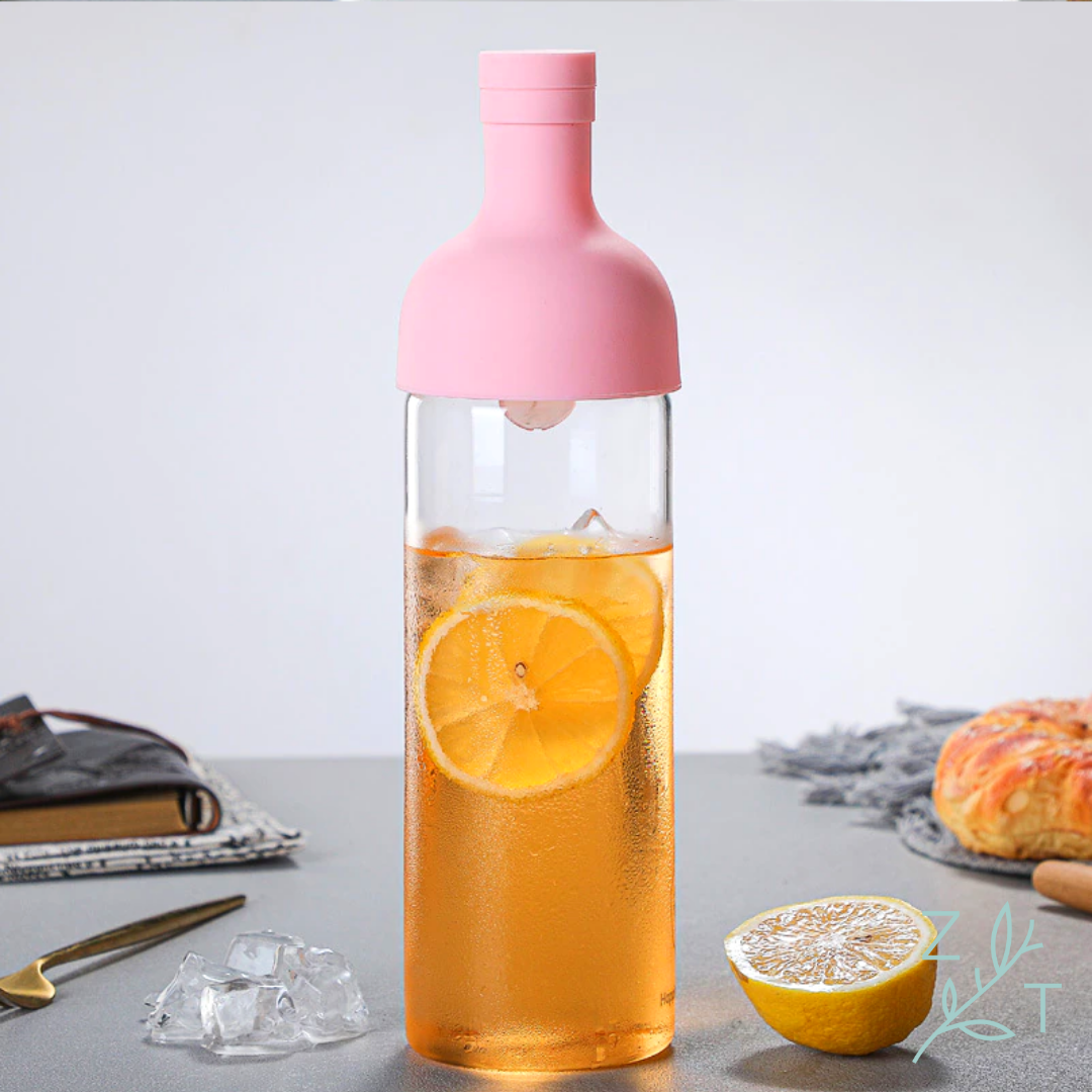 Theefles ice tea coldbrew filter fles losse thee infusie maken roze tea bottle