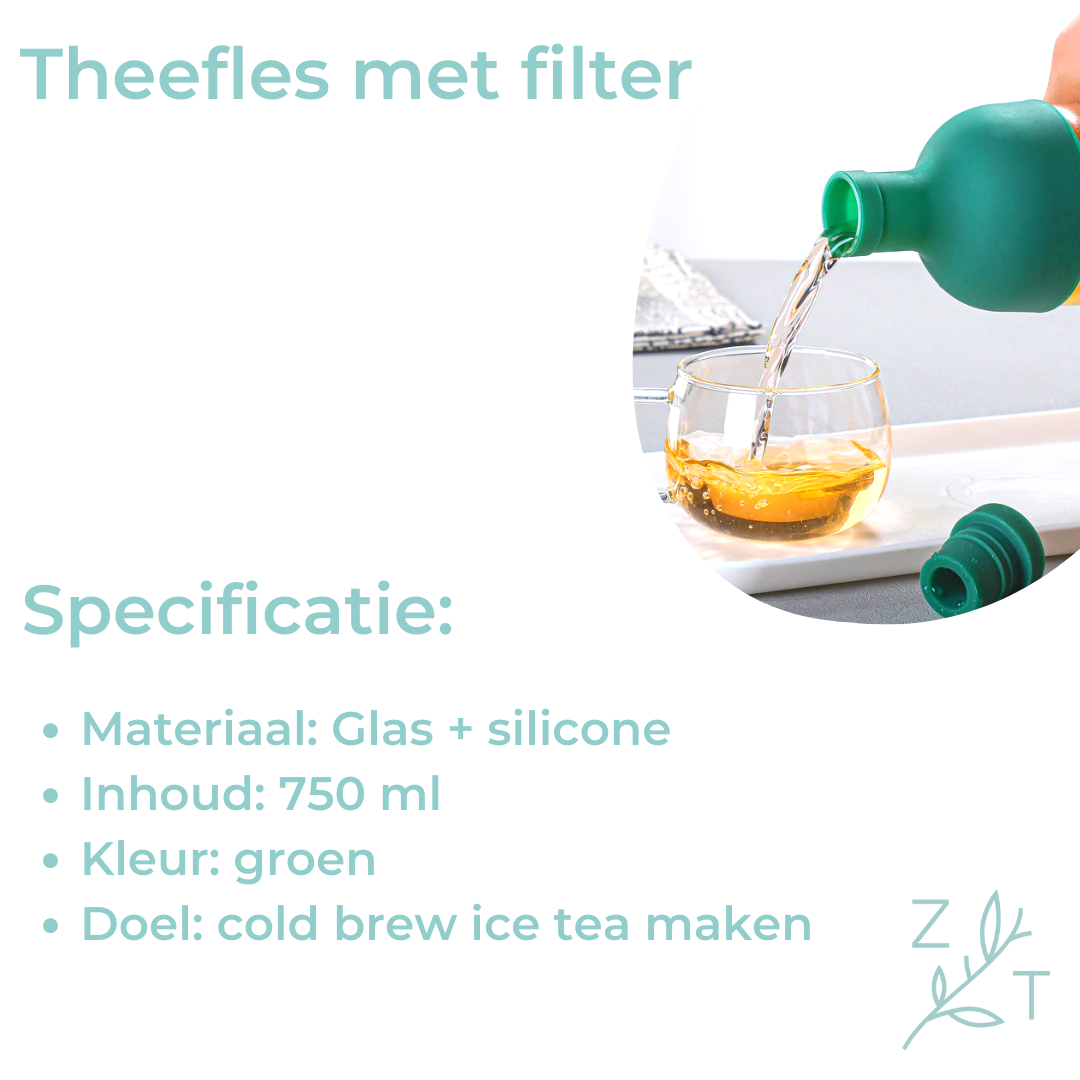 Theefles ice tea coldbrew filter fles losse thee infusie maken tea groen bottle