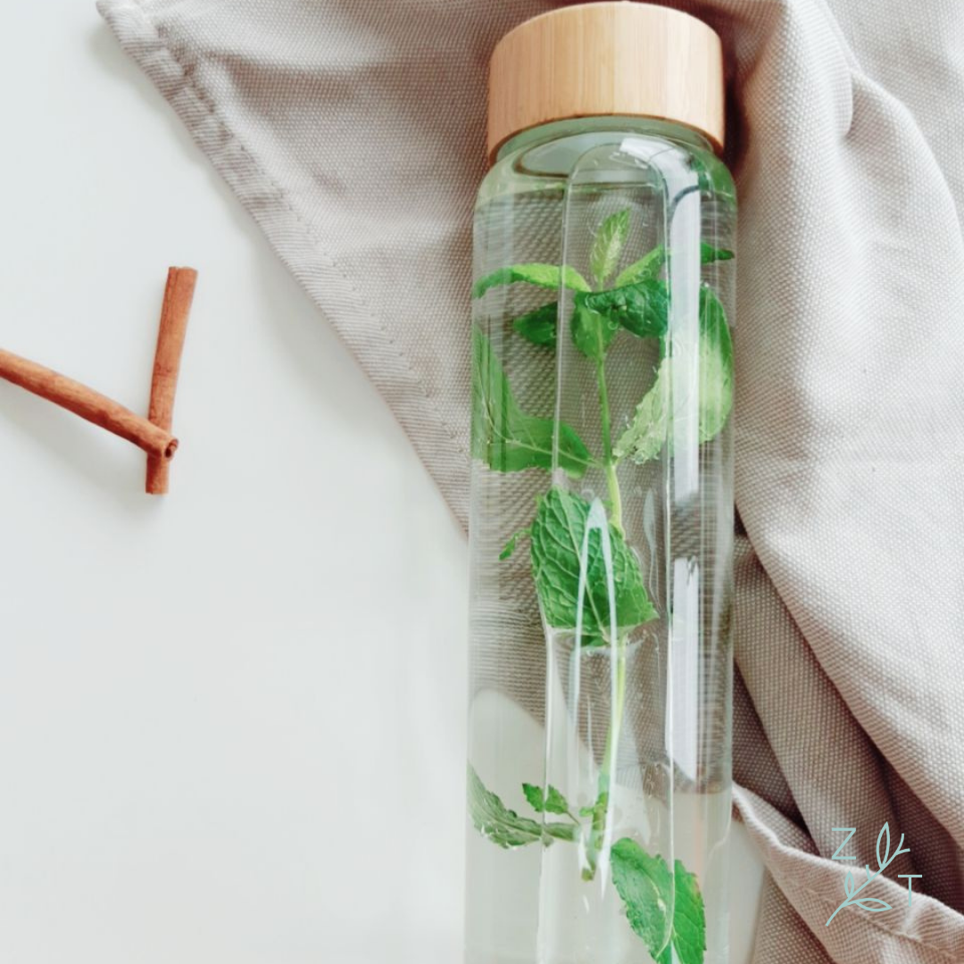 Waterfles drinkfles 1000 ml 1 liter glas bamboe dop