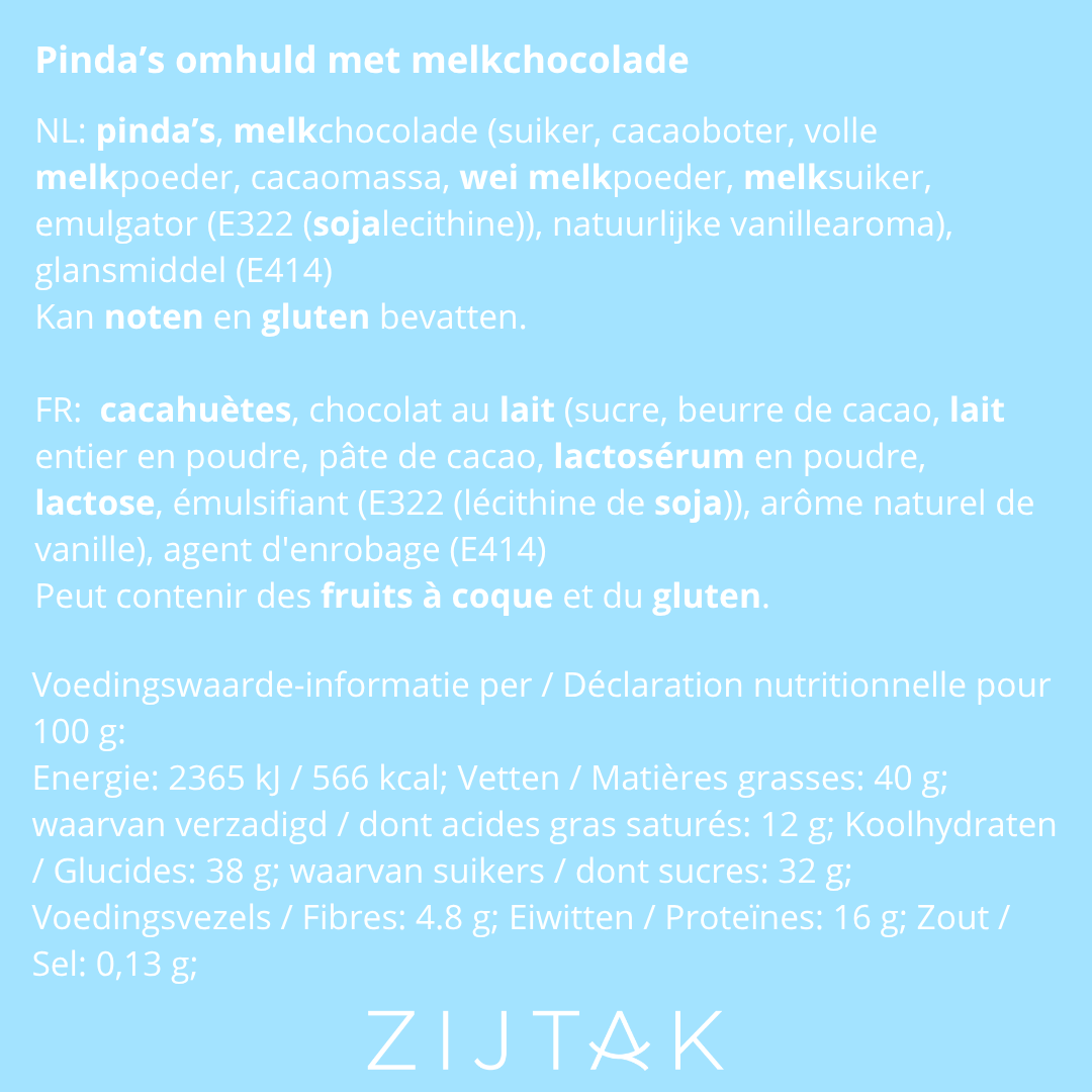 voedingswaarden en ingrediënten van melkchocolade pinda's