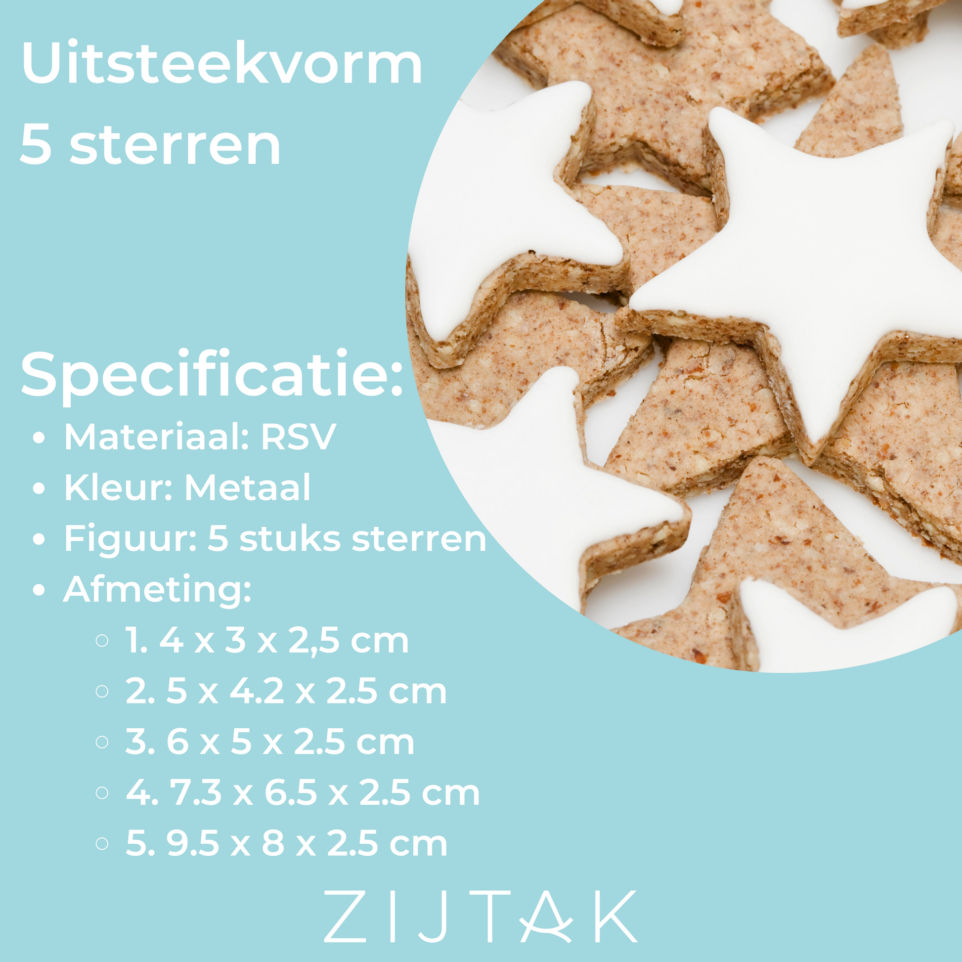 Ster kerst uitsteekvorm 5 stuks RSV cookie cutter