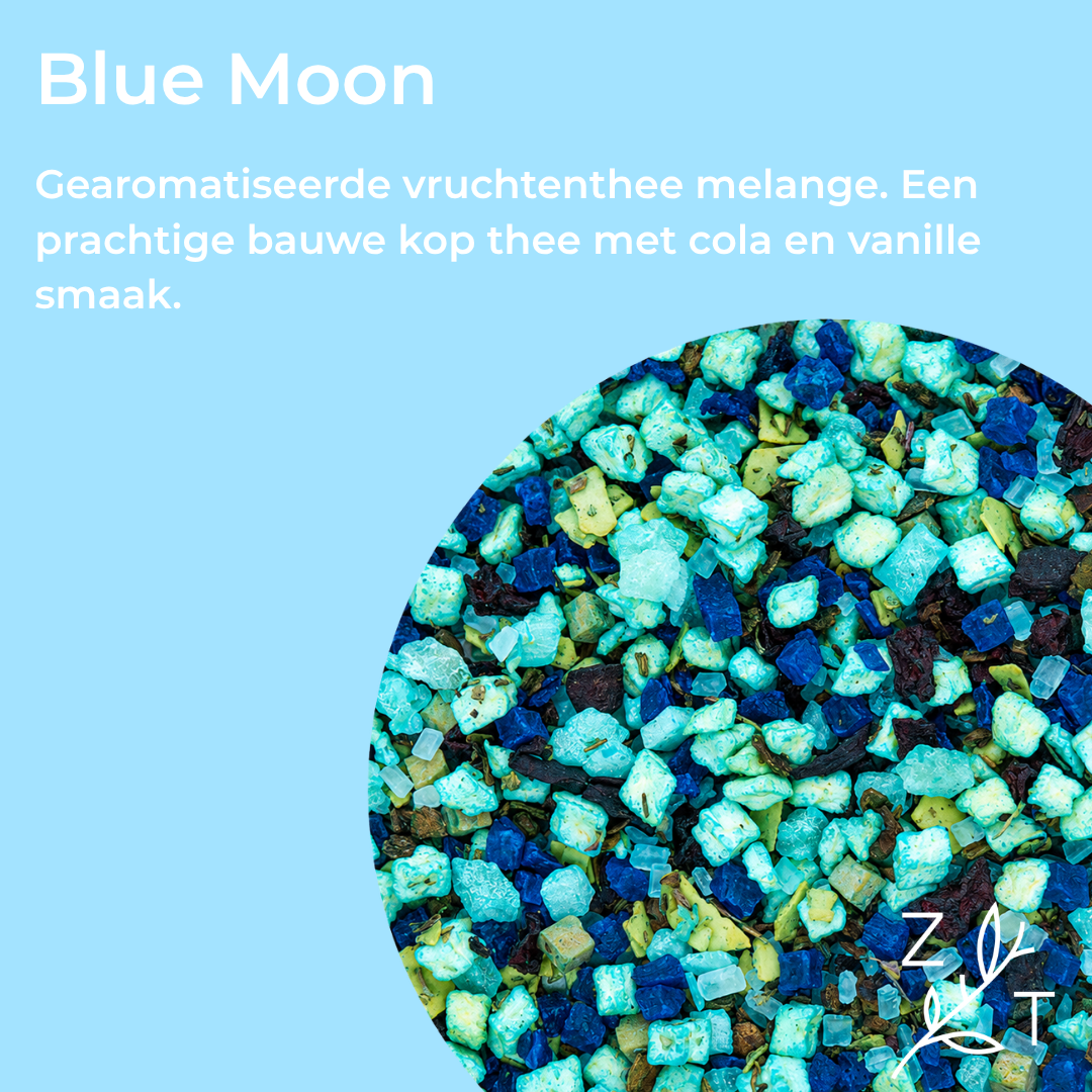 Infographic van Blauwe Blue Moon Halloween vruchteninfusie met vanille en karamel van ZijTak