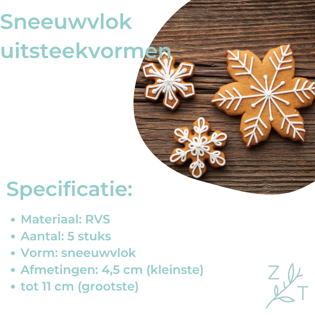 Sneeuwvlok uitsteekvorm cookie cutter RVS 5 stuks koekjes bakken winter sneeuw kerst