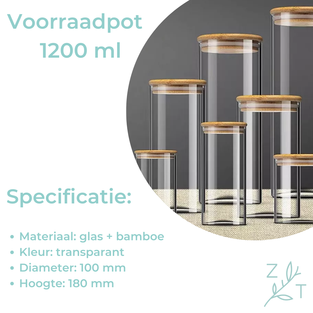 Voorraadpot 1200 ml glas bamboe