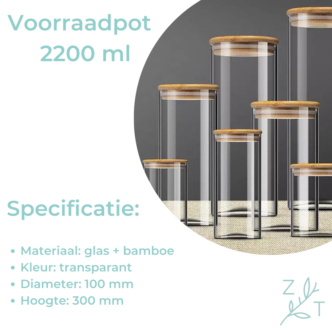 Voorraadpot 2200 ml glas bamboe ZijTak