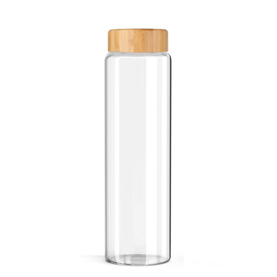 Waterfles drinkfles 1000 ml 1 liter glas bamboe